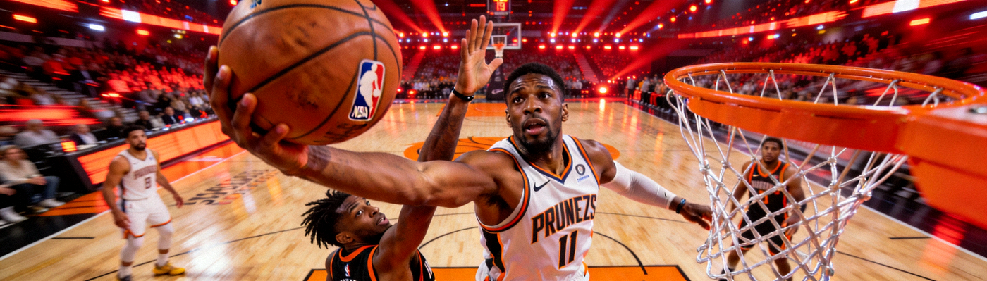 NBA总决赛精彩瞬间：球员空中对抗上篮