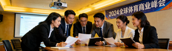 体育商业会议场景，人们正在讨论